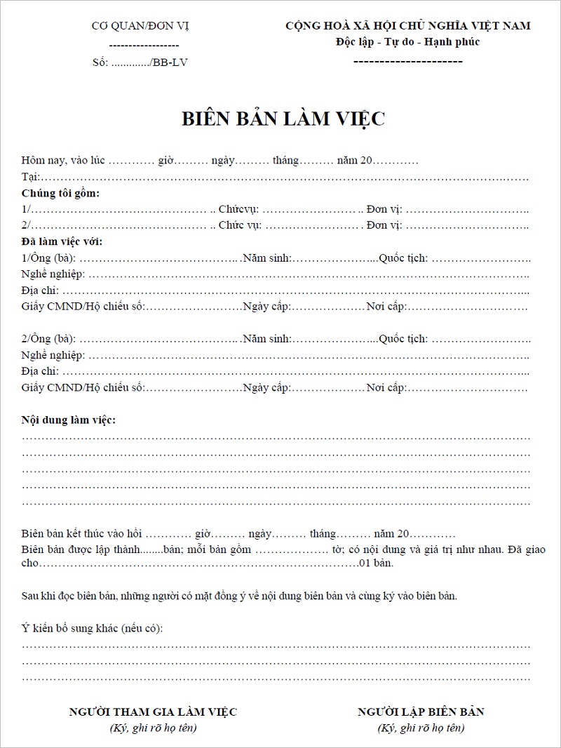 Nội dung biên bản làm việc gồm những gì?