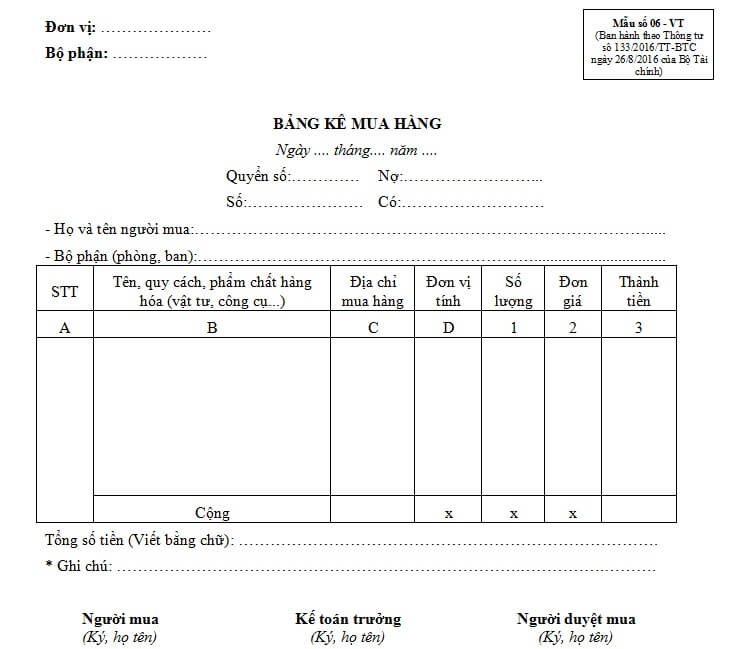 Hướng dẫn cách tạo mẫu bảng kê mua hàng hóa chuẩn nhất