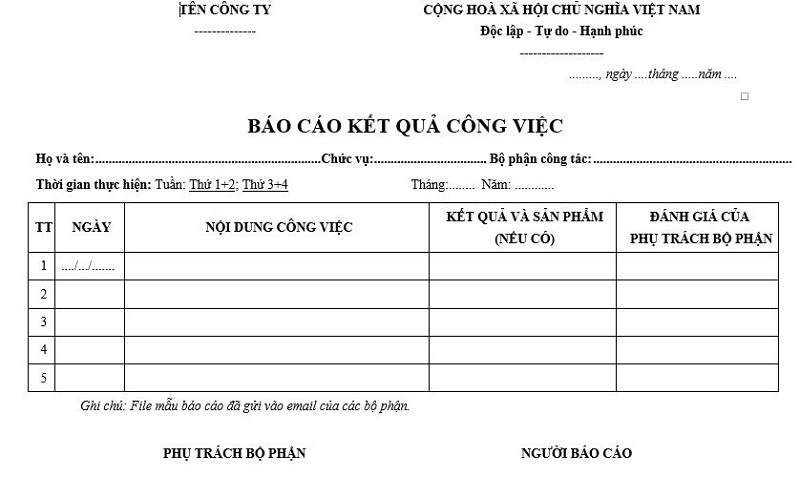 Biểu mẫu báo cáo theo tuần và tháng