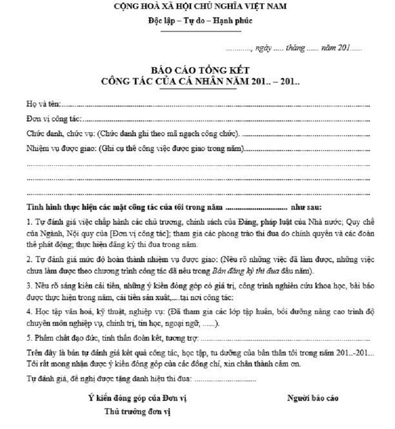 Mẫu báo cáo công việc tổng kết theo năm