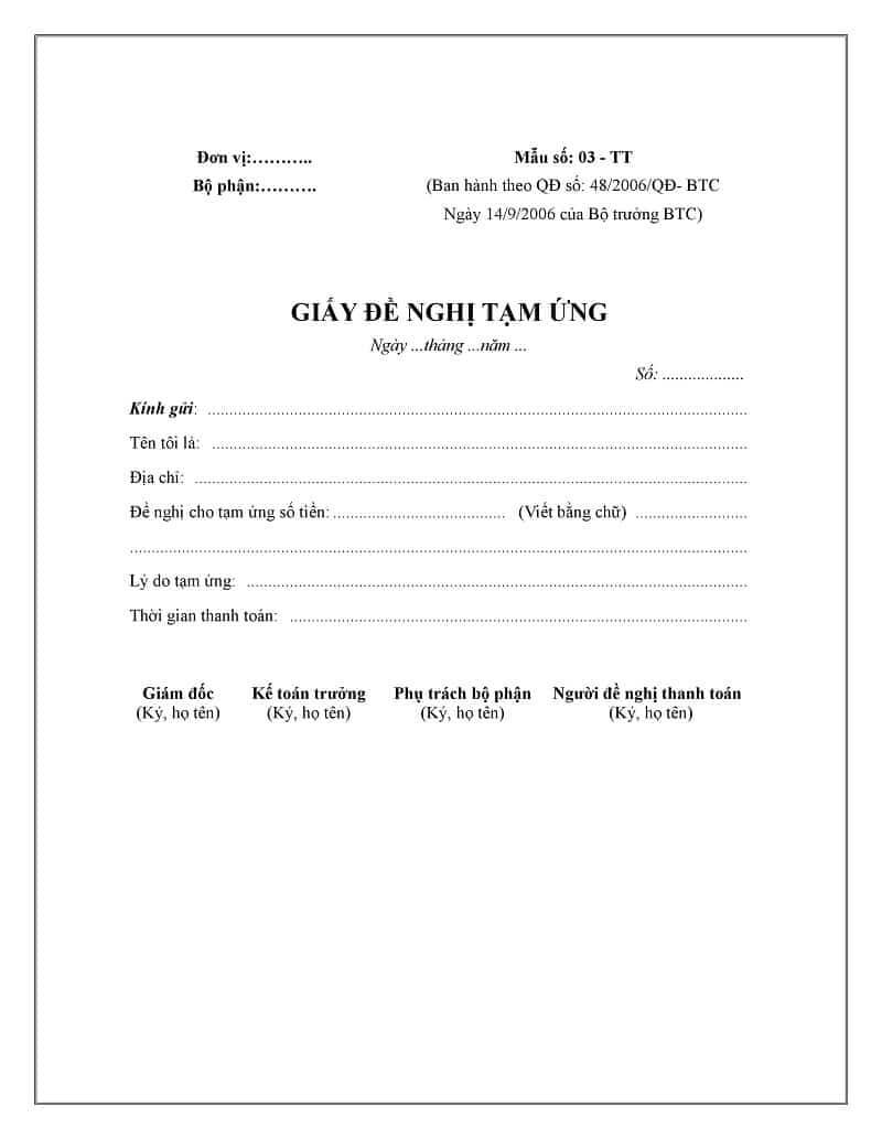 Hướng dẫn cách viết mẫu giấy đề nghị tạm ứng mới nhất 2021