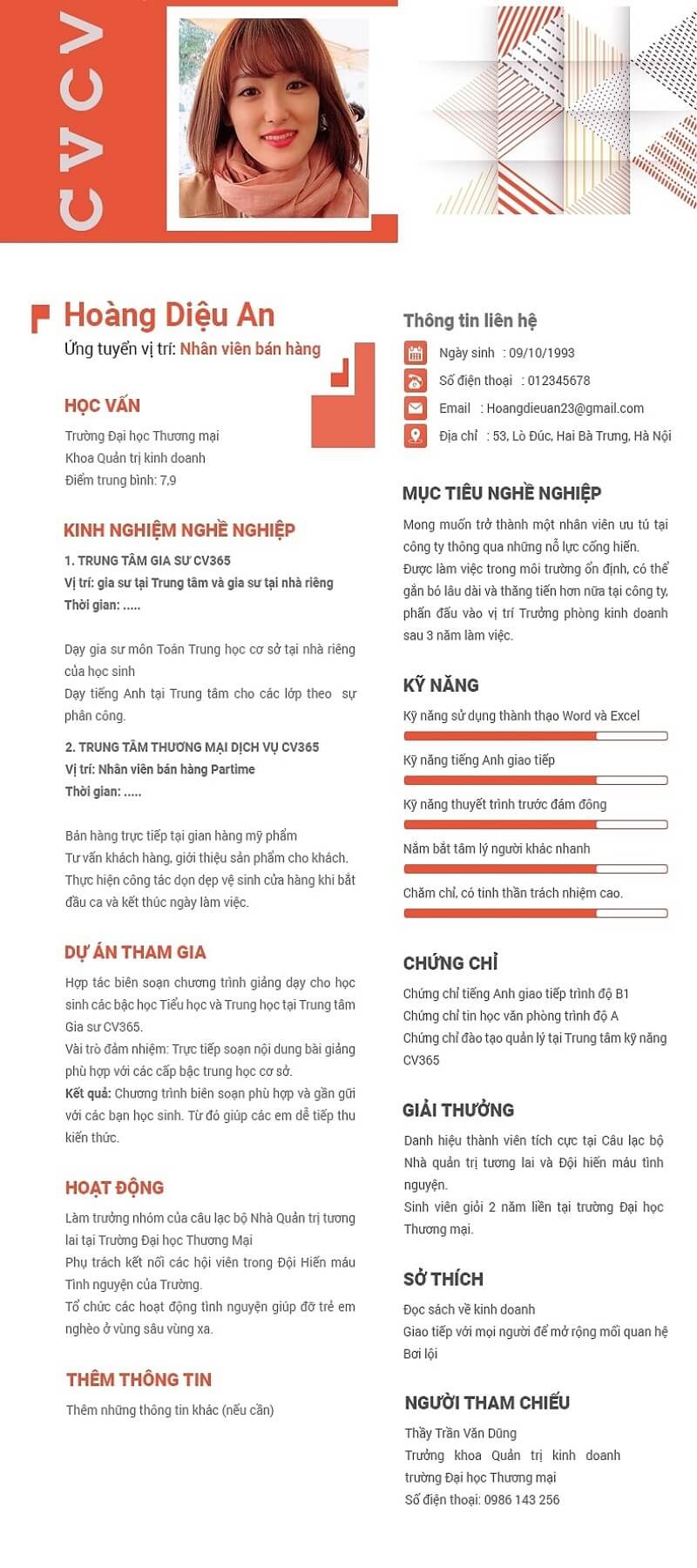 CV nhân viên kinh doanh