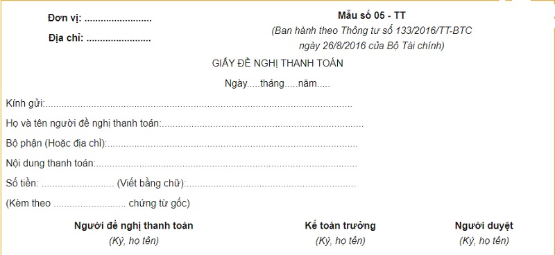  Giấy đề nghị thanh toán 