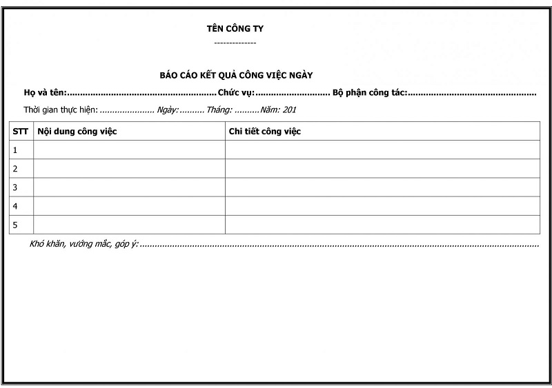 Mẫu báo cáo công việc theo từng ngày cụ thể
