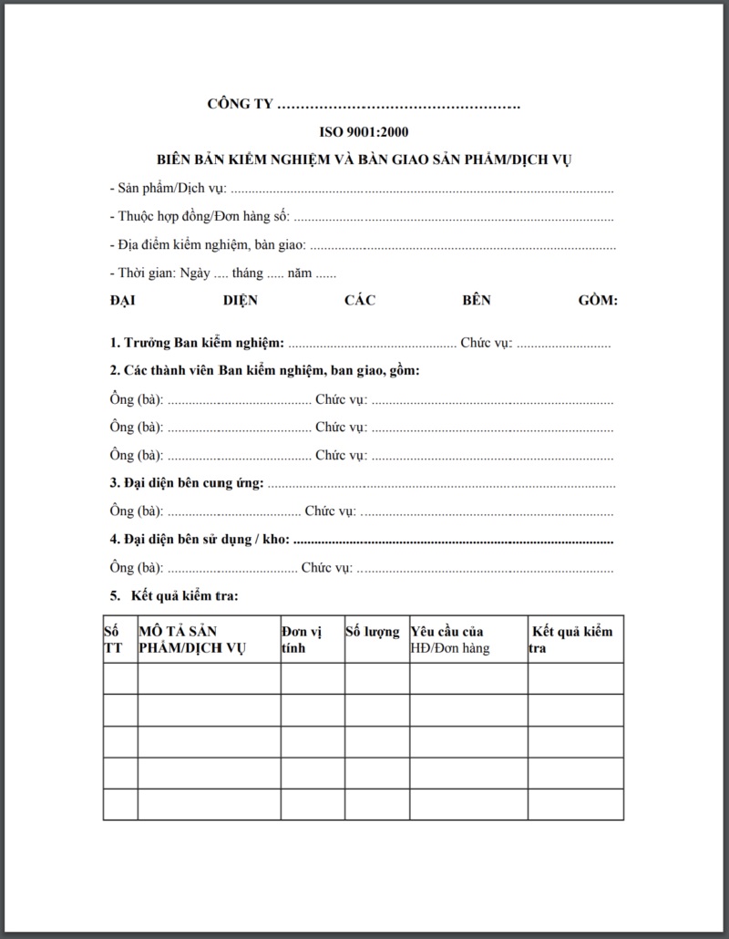 Mẫu biên bản nghiệm thu dịch vụ 