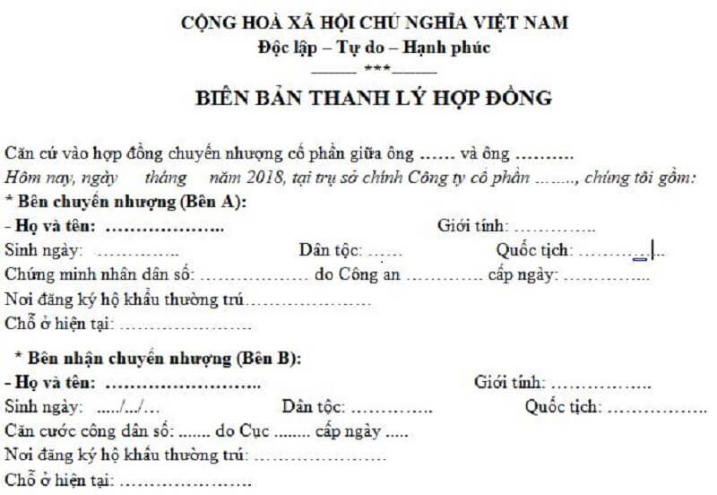 Khái niệm chung của Biên bản thanh lý hợp đồng 