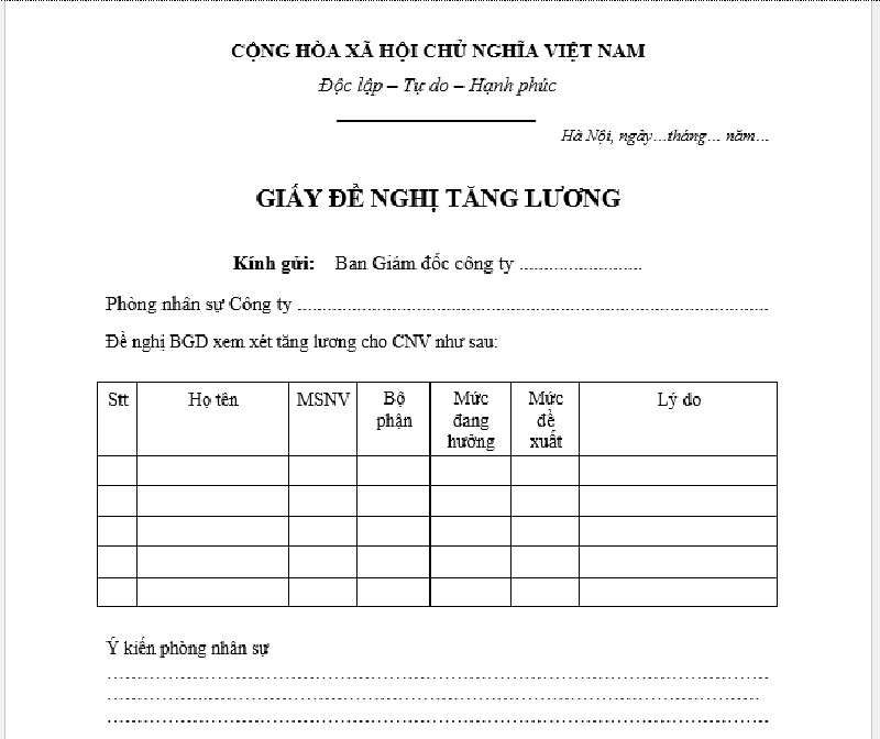 Viết nội dung ngắn gọn nhưng đầy đủ trong mẫu đề xuất tăng lương