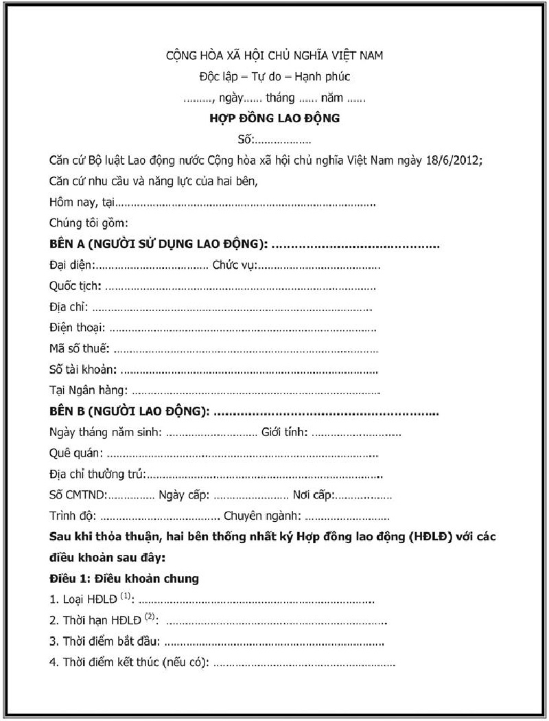 Mẫu hợp đồng cộng tác viên - Hợp đồng lao động 