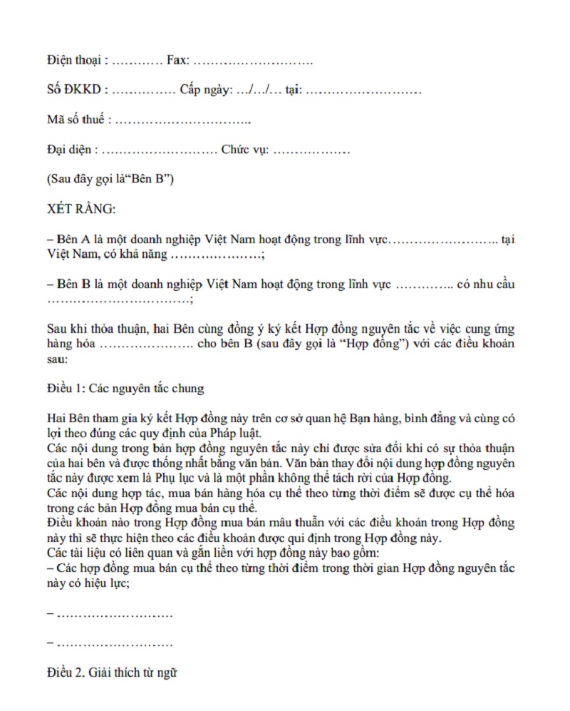 Điều 1: Các nguyên tắc chung 