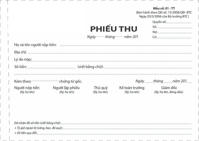 Nội dung của mẫu phiếu thu bao gồm những nội dung gì?