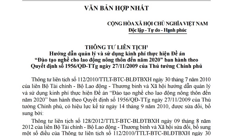 Nội dung, bố cục theo quy định của một văn bản hợp nhất